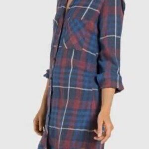 Bella Dahl Navy and Burgundy Plaid Button-Front Tunic